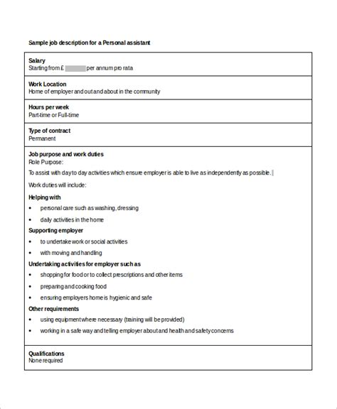 Free 9 Sample Personal Assistant Job Description Templates In Pdf Ms Word