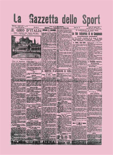 Prima Pagina De La Gazzetta Dello Sport Del 25 Aprile 1910