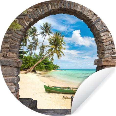 WallCircle Muurstickers Behangcirkel Strand Palm Doorkijk