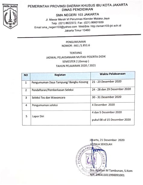 Jadwal Mutasi Siswa Smt Genap Th 20202021