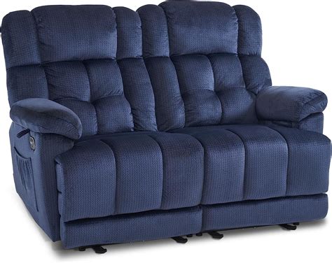 Mcombo Large Dual Massage Power Loveseat Recliner With Heat Usb Port Navy Blue Fabric 6237