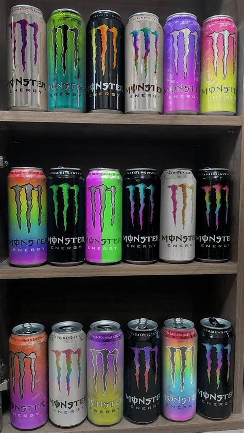 A Shelf Filled With Lots Of Different Types Of Energy Drinks