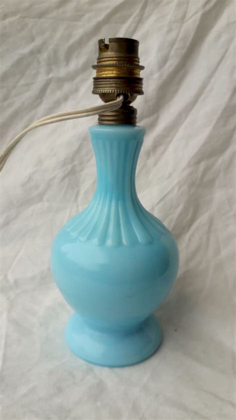 Pied De Lampe Bleu En Opaline Vintage C Ramique Vendu