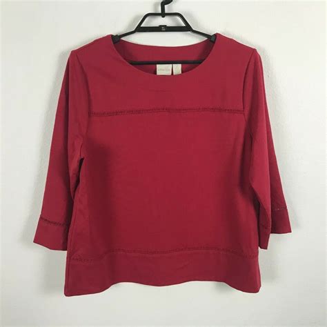 Chicos Blouse Size 2 Red 3 4 Sleeve Rayon Blend Womens Shirt Casual