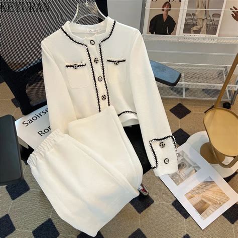 Autumn Winter Small Fragrant Wind Piece Women Sets Knitted Tracksuit