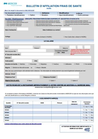 Document Mutuelle Bulletin D Adhesion Pwc