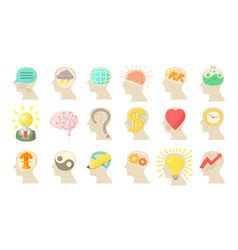 Human Mind Head Icons Set Cartoon Style Royalty Free Vector