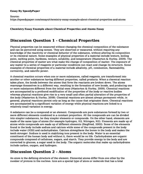 📚 Chemistry Essay Example About Chemical Properties And Atoms