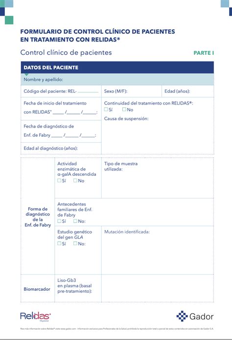 FORMULARIO DE CONTROL CLÍNICO DE PACIENTES EN TRATAMIENTO CON RELIDAS