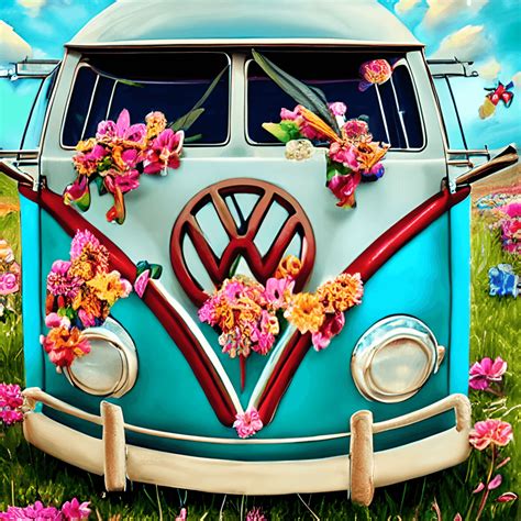 Volkswagen Bus Hippie Style Flowers Graphic Creative Fabrica