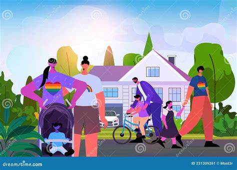 Gay Lesbian Families Walking In Park Together Transgender Love Lgbt Community Concept Landscape