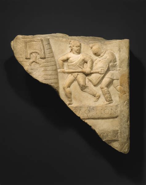 Marble Relief Fragment With Gladiators Roman Imperial The