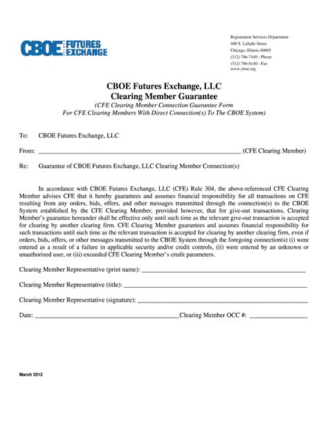 Fillable Online CBOE Futures Exchange LLC Clearing Member Guarantee