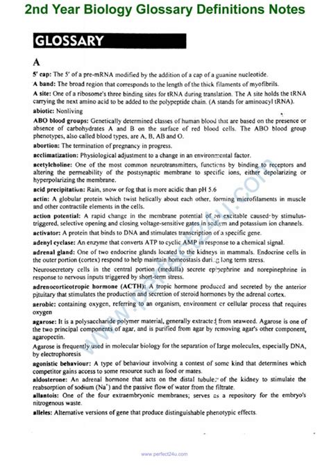 Biology Glossary Notes Nd Year Kpk Board