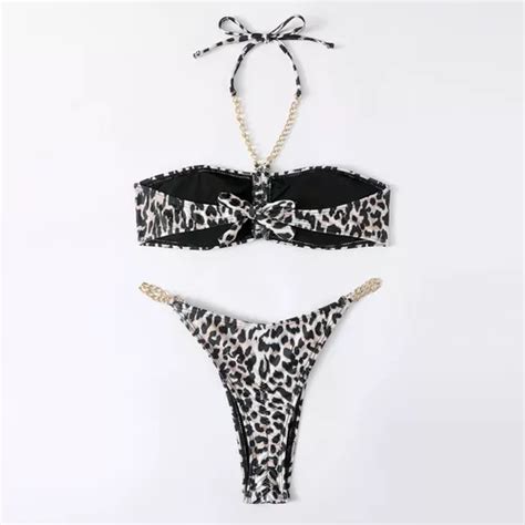 Bikini Swimsuit Piece Split Gold Chain Strap Push Up Set Mercadolibre