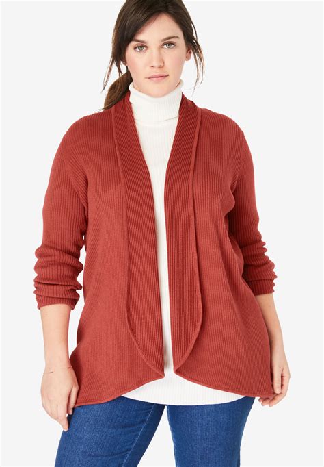 Rib Knit Open Front Cardigan Sweater Woman Within