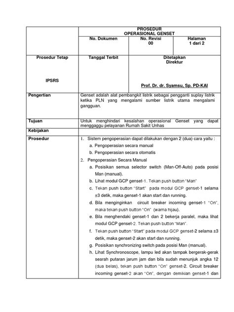 Sop Cara Penggunaan Genset S Pdf