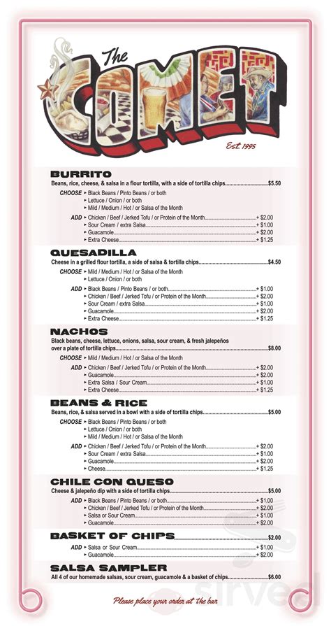 The Comet Menu In Cincinnati Ohio Usa