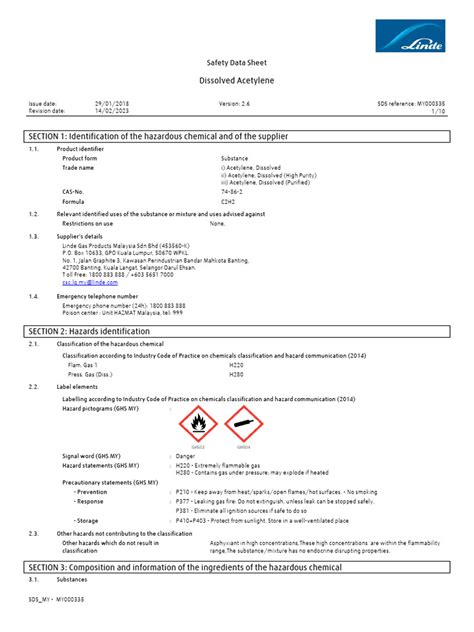 SDS - Dissolved - Acetylene - Linde - Eng | PDF | Firefighting | Personal Protective Equipment