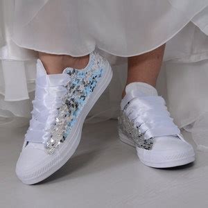 Silver Sequin Converse Trainers, White Sequin Converse Shoes for Bride, Sequin Sneakers, Sequin ...