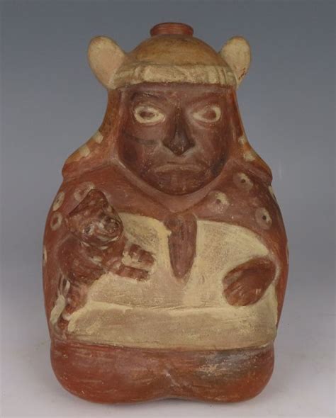 Moche Perú Terracota Huaco con figura sentada con perro Catawiki