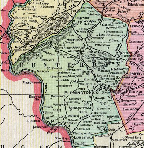 Hunterdon County, New Jersey, 1905, Map, Cram, Flemington, Bloomsbury, Clinton