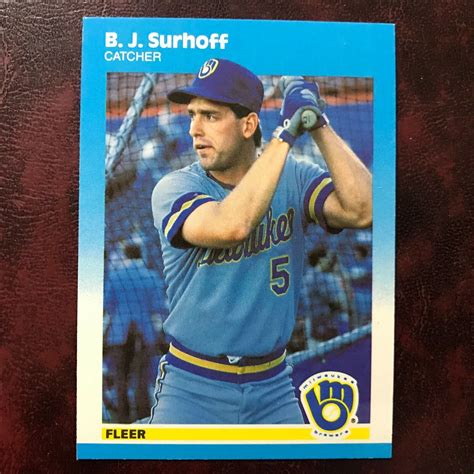 1987 Fleer GLOSSY Update Set B J SURHOFF ROOKIE U 115 BREWERS MINT