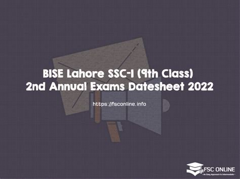 Bise Lahore Ssc I 9th Class 2nd Annual Exams Datesheet 2022