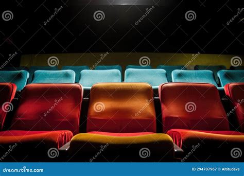 Bright Theater Seats In A Row With The Middle One Highlighted Stock