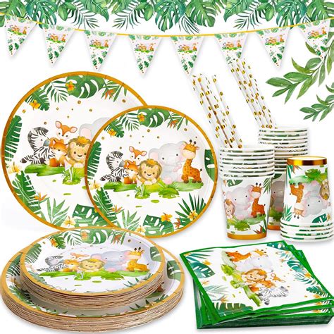 Mulevip Pcs Party Vaisselle Jungle Animaux Vaisselle Anniversaire