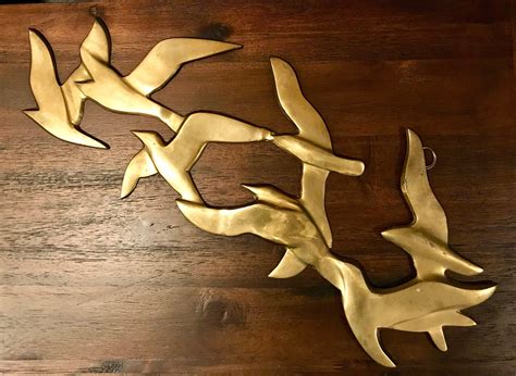 Mid Century Brass Seagulls Wall Hanging Flock Of Birds Art Brass