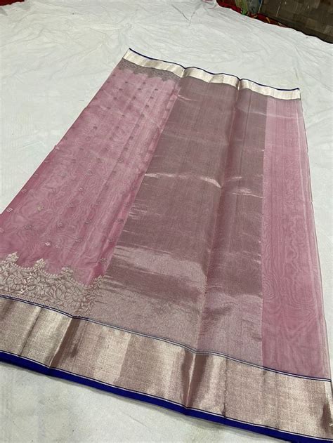 Buy Clam Shell Color Organza Chanderi Katan Silk Saree ZR 674 Online