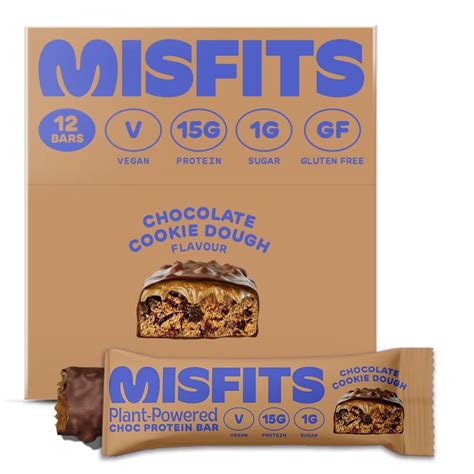 Misfits Vegan Protein Bar Cookie Dough Plant Based Chocolate Protein