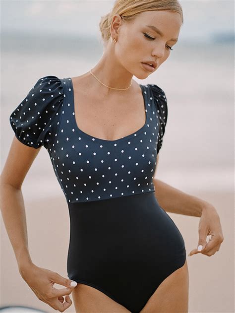 Francês Retro Cintura Alta Maiô Feminino Puff Manga 2022 Sexy Polka Dot