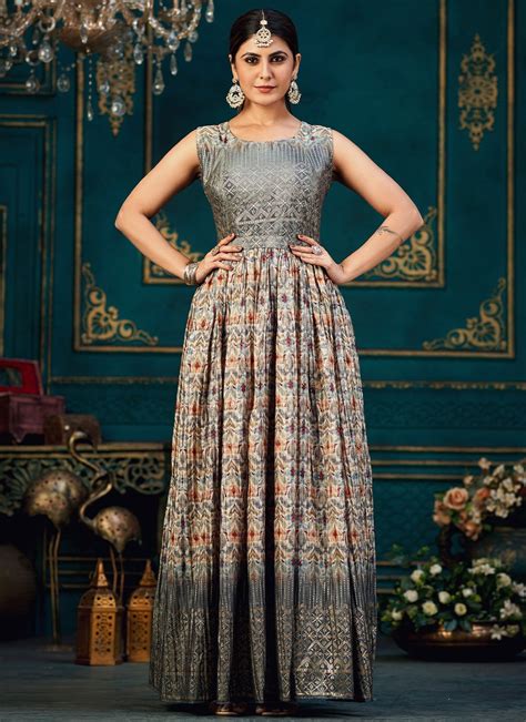 Buy Multi Colour Chinon Digital Print Readymade Gown Online South