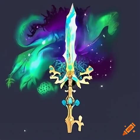 Fantasy Artwork Featuring The Mana Sword And Aurora Borealis On Craiyon