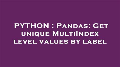 Python Pandas Get Unique Multiindex Level Values By Label Youtube