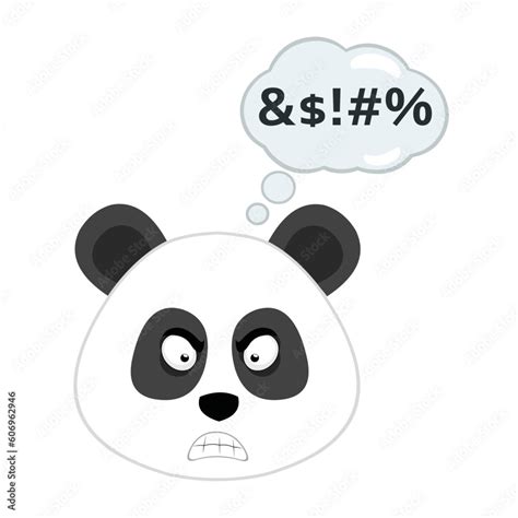 Vector Illustration Face Of An Angry Cartoon Panda Bear With A Thought