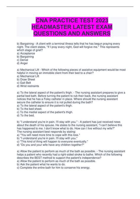 CNA PRACTICE TEST 2023 HEADMASTER LATEST EXAM QUESTIONS AND ANSWERS