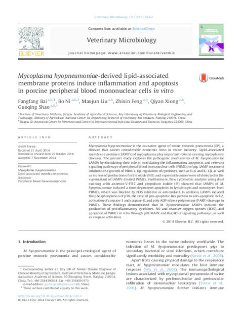 Pdf Mycoplasma Hyopneumoniae Derived Lipid Associated Membrane