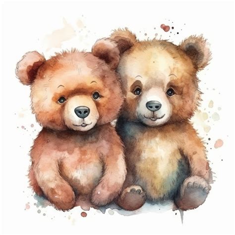 Premium Ai Image Watercolor Painting Of A Two Cute Love Bears On