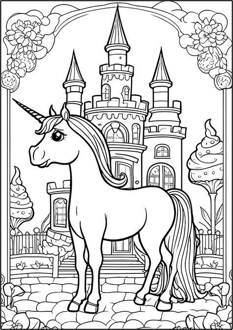 Licorne Devant Un Beau Chateau Coloriages De Licornes Imprimer Pour