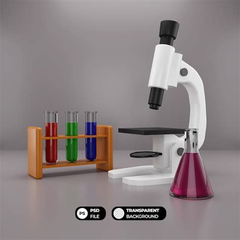 Premium Psd Microscope With Laboratory Equipment D Render Illustration