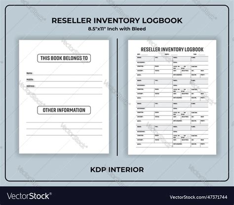 Reseller Inventory Log Book Template Royalty Free Vector