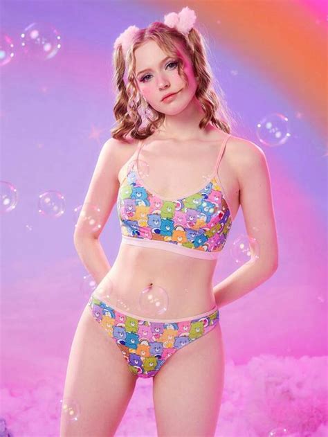 ROMWE X Care Bears Cartoon Graphic Contrast Binding Lingerie Set SHEIN UK