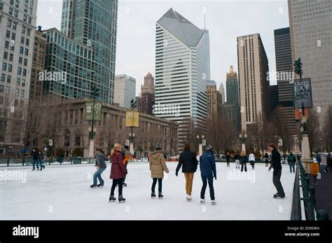 Skaters At The McCormick Tribune Ice Rink In Millennium Park Chicago