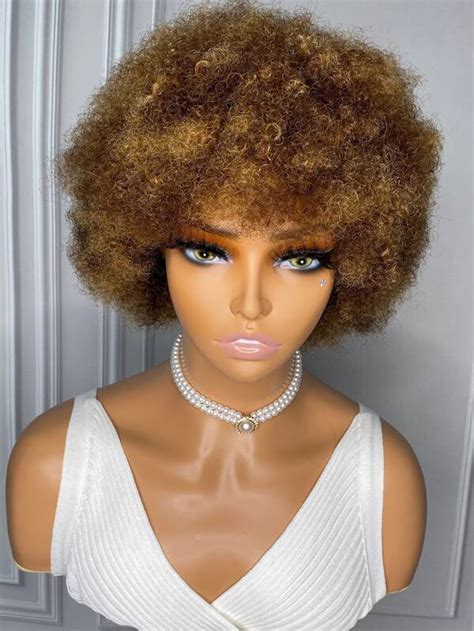 Afro Short Curly Human Hair Wig With Bangs Shein Usa