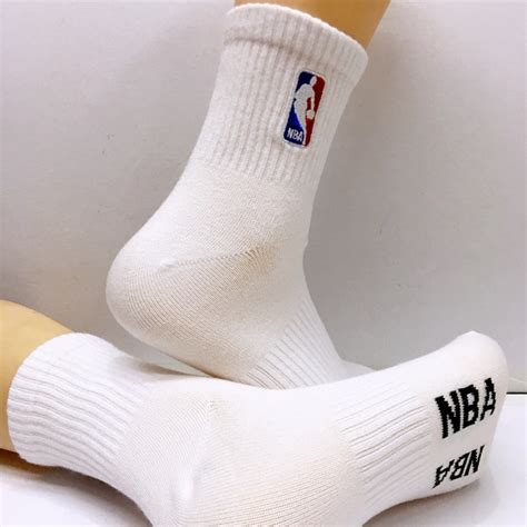 Cod Nba Embroidery Basketball Mid Socks Plain White Shopee Philippines