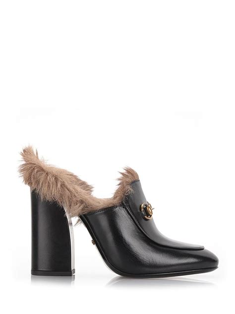 Gucci Princetown Fur Lined High Heel Mule Black In Eero Modesens