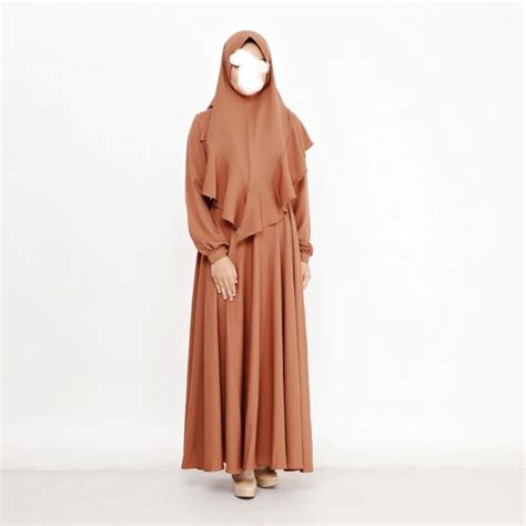 Jual Gamis Set Cadar Warna Mocca Bahan Moscrepe Premium Import Nyaman